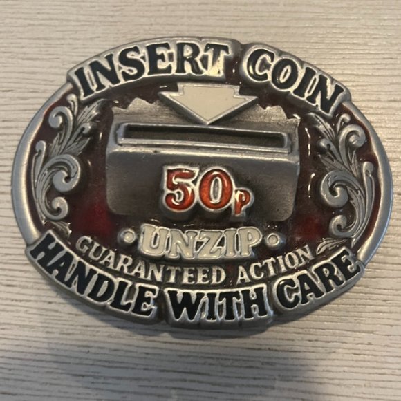 Insert Coin 50p Unzip, Guaranteed Action Handke with Care - Picture 1 of 2